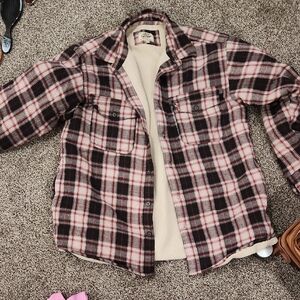 Levi's Black and Pink Plaid Sherpa Jacket